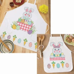 Herrschners Easter Bunny Apron Set Stamped Cross-Stitch