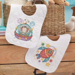 Baby By Herrschners Out Of This World Baby Bibs Stamped Cross-Stitch Kit