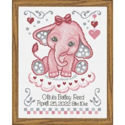Baby By Herrschners Lovable Ellie Birth Record Counted Cross-Stitch Kit
