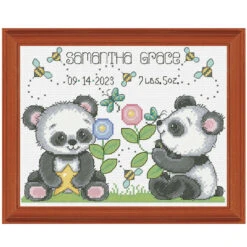 Herrschners Playful Pandas Birth Record Counted Cross-Stitch Kit