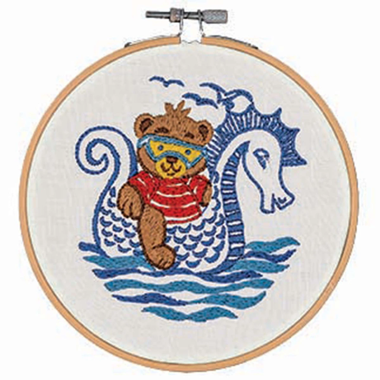 Craftways Teddy Blue Seahorse Hoop Stamped Embroidery Kit 1 Craftways Teddy Blue Seahorse Hoop Stamped Embroidery Kit