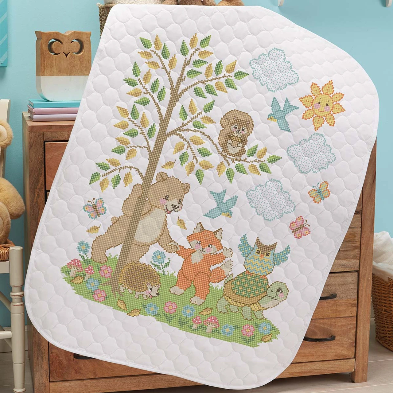 Herrschners Pre-Quilted Woodland Friends Baby Quilt Stamped Cross-Stitch 1 Herrschners Pre-Quilted Woodland Friends Baby Quilt Stamped Cross-Stitch