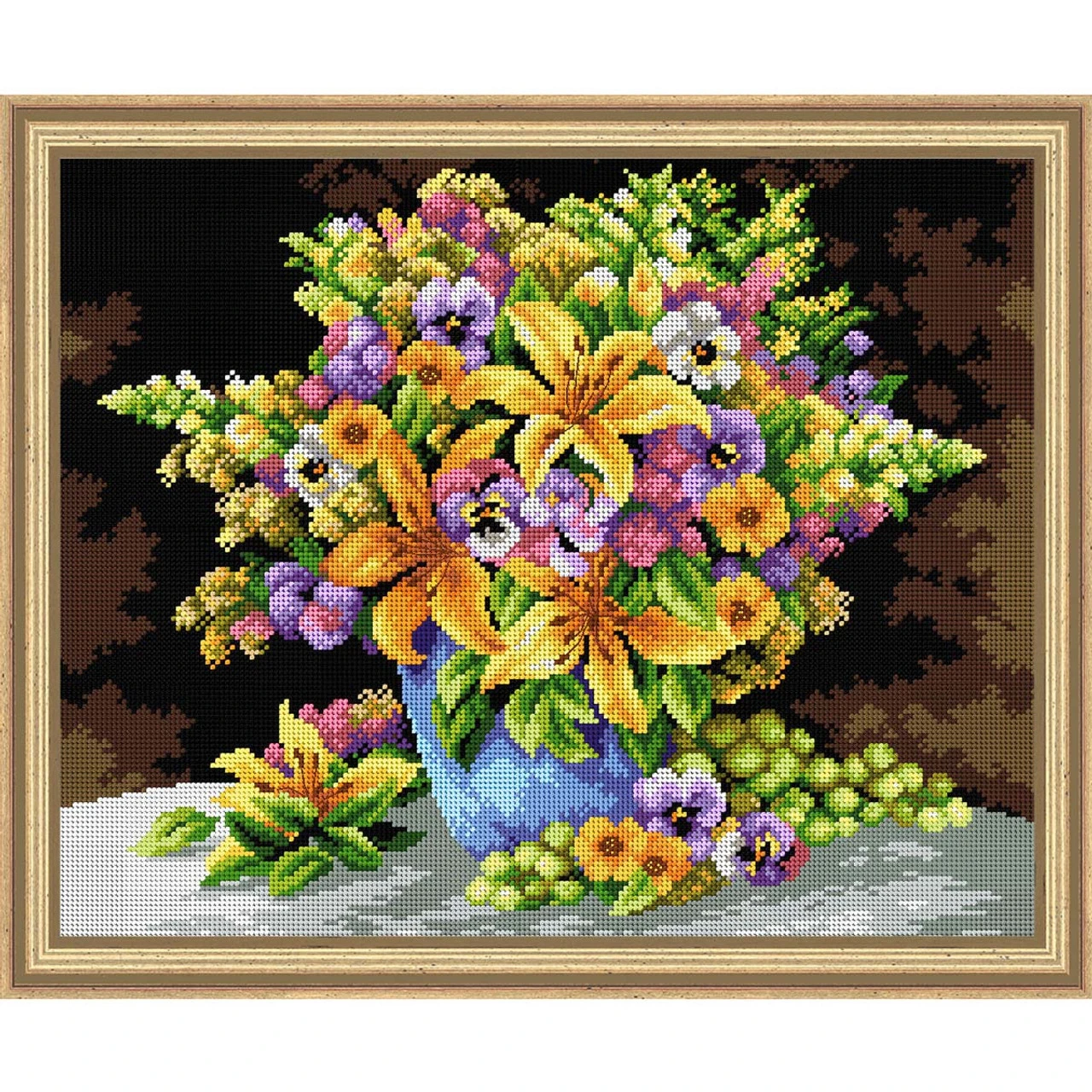 Orchidea Pansies & Lilies In A Blue Vase Needlepoint Canvas 1 Orchidea Pansies & Lilies In A Blue Vase Needlepoint Canvas