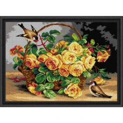 Orchidea Yellow Rose Basket Needlepoint Canvas