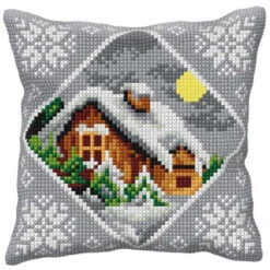 Orchidea Cottage In Winter Grey Pillow Needlepoint Kit