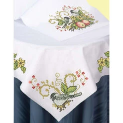 Herrschners Autumn Chickadees Table Topper & Runner Stamped Cross-Stitch