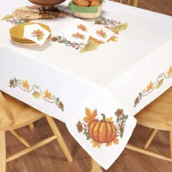 Herrschners Fall Foliage Table Runner & Napkins Stamped Cross-Stitch