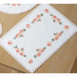 Nob Hill Pink Flowers 13 X 19" Doily Stamped Embroidery Kit