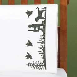 Herrschners Duck Hunter Pillowcase Pair Stamped Cross-Stitch