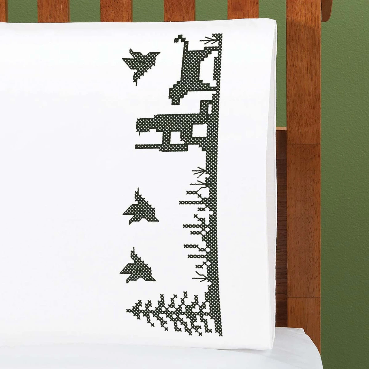 Herrschners Duck Hunter Pillowcase Pair Stamped Cross-Stitch 1 Herrschners Duck Hunter Pillowcase Pair Stamped Cross-Stitch