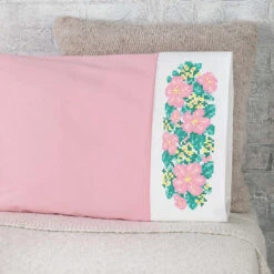 Herrschners Botanical Blooms Pillowcase Pair Stamped Cross-Stitch