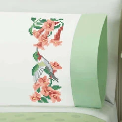 Herrschners Garden Hummingbird Pillowcase Pair Stamped Cross-Stitch