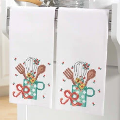 Herrschners Floral Farmhouse Towel Pair Stamped Cross-Stitch