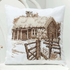 Craftways Log Cabin Pillow Cover I Stamped Cross-Stitch Kit