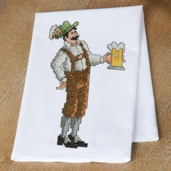 Village Linens Oktoberfest Lederhosen Towel Stamped Cross-Stitch Kit