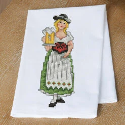 Herrschners Oktoberfest Dirndl Towel Stamped Cross-Stitch Kit