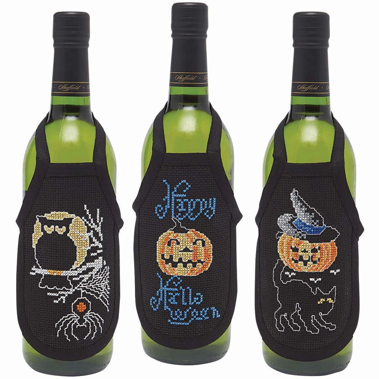 Craftways Happy Halloween Bottle Aprons Counted Cross-Stitch Kit 1 Craftways Happy Halloween Bottle Aprons Counted Cross-Stitch Kit