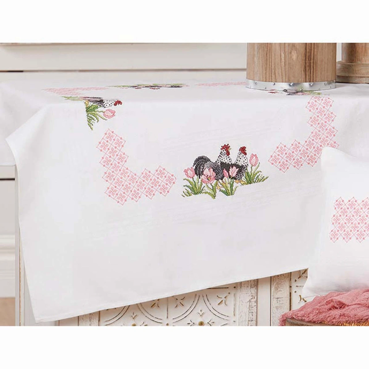 Nob Hill Springtime Roosters Table Topper Counted Cross-Stitch Kit 1 Nob Hill Springtime Roosters Table Topper Counted Cross-Stitch Kit