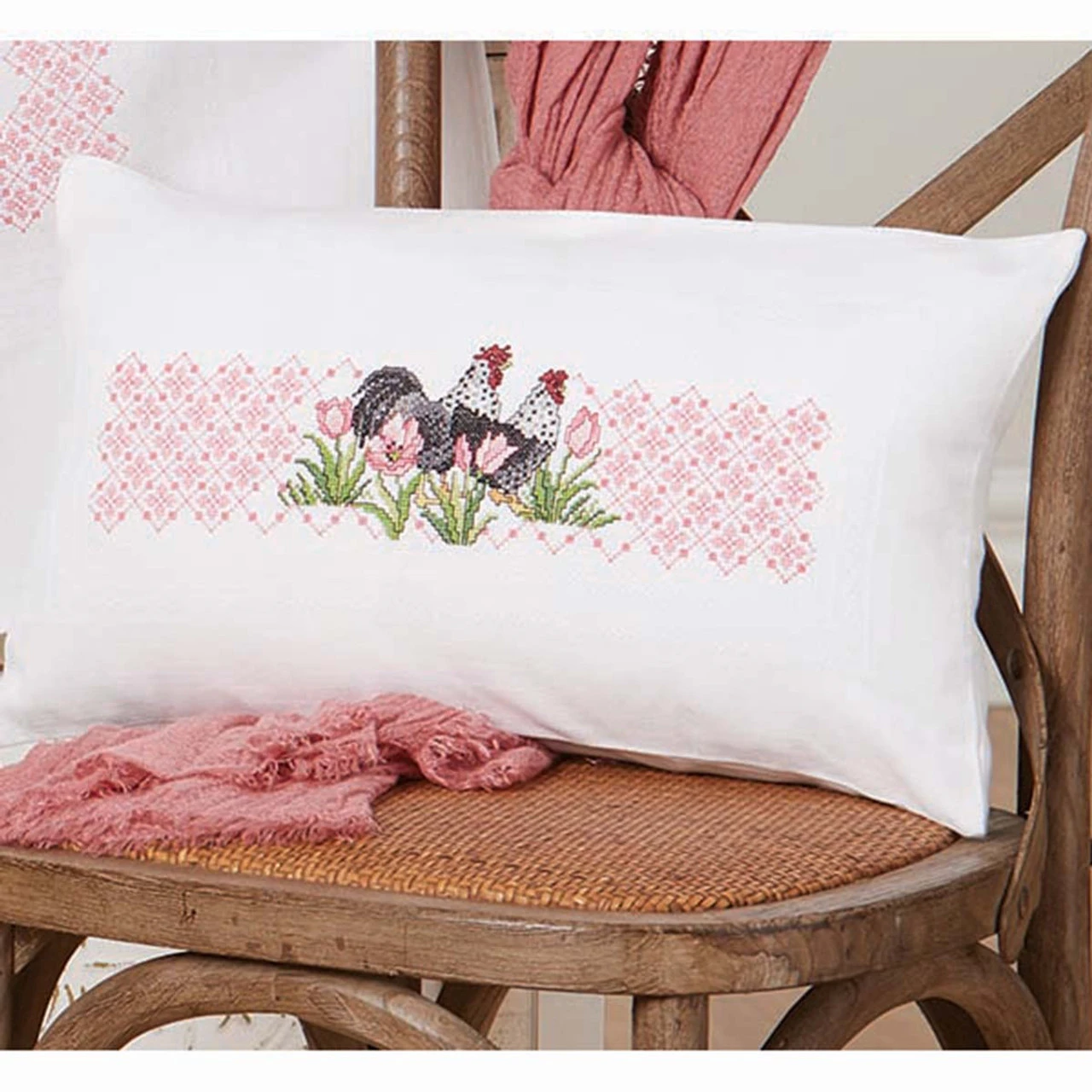 Nob Hill Springtime Roosters Pillow Cover Counted Cross-Stitch Kit 1 Nob Hill Springtime Roosters Pillow Cover Counted Cross-Stitch Kit