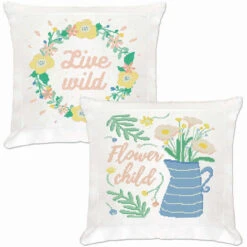 Herrschners Flower Child & Live Wild Pillow Cover Set Counted Cross-Stitch