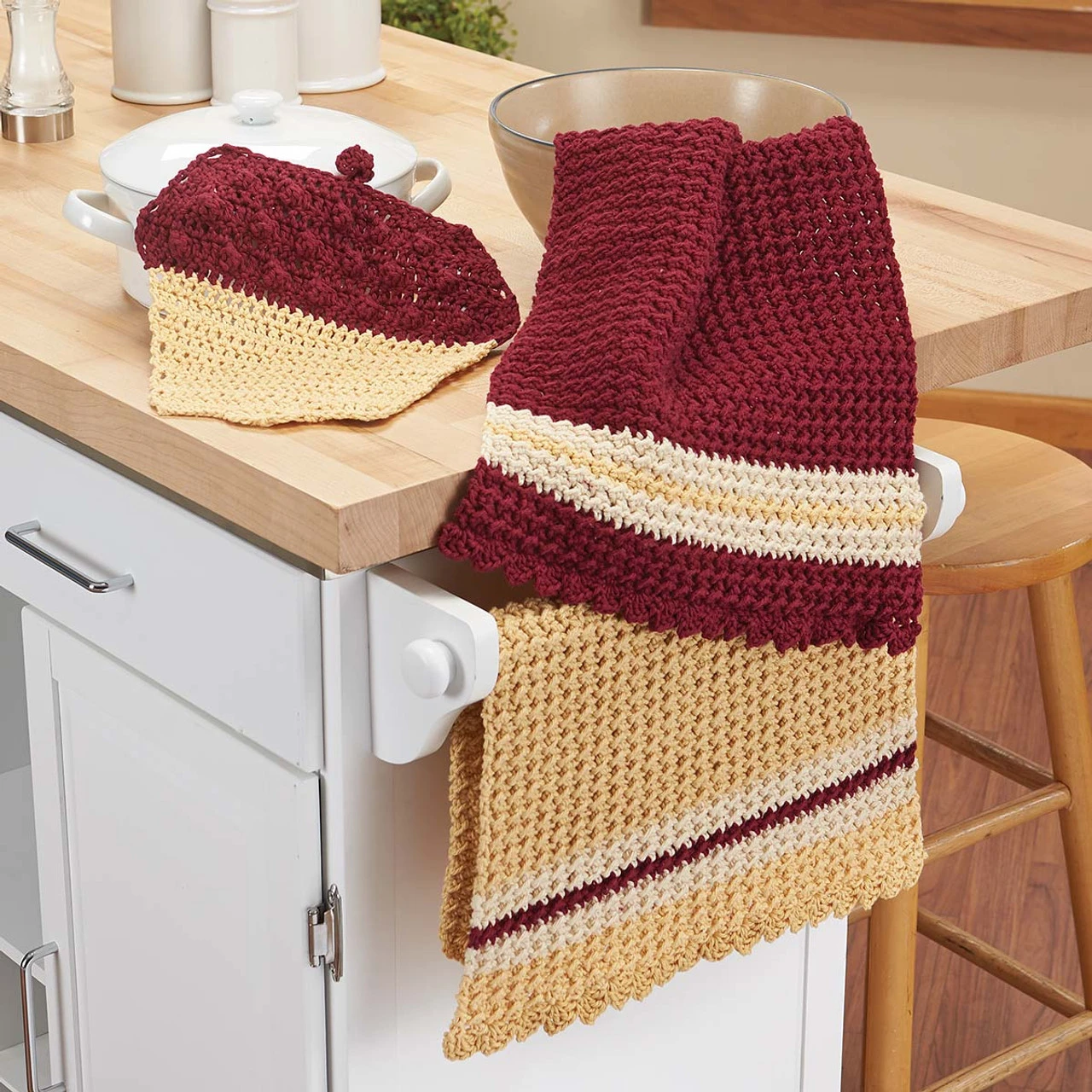 Village Yarn Autumn Towels & Acorn Dishcloth Set 1 Village Yarn Autumn Towels & Acorn Dishcloth Set