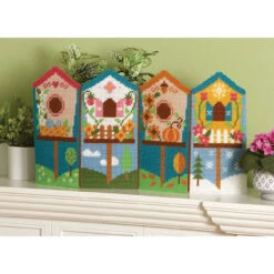 Herrschners Four Seasons Birdhouse Mantel Sitter Plastic Canvas Kit