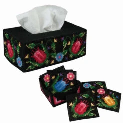 Folk Art Floral Set Plastic Canvas Stamped Cross-Stitch