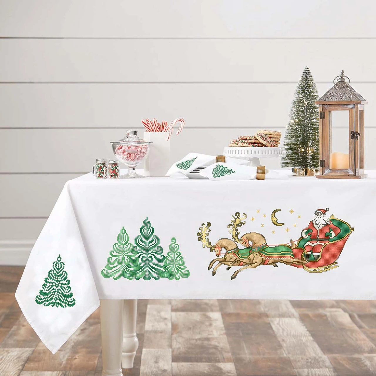 Herrschners Evergreen Tablecloth Stamped Cross-Stitch 1 Herrschners Evergreen Tablecloth Stamped Cross-Stitch