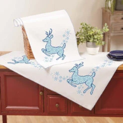 Herrschners Frosty Reindeer Table Topper & Table Runner Stamped Cross-Stitch