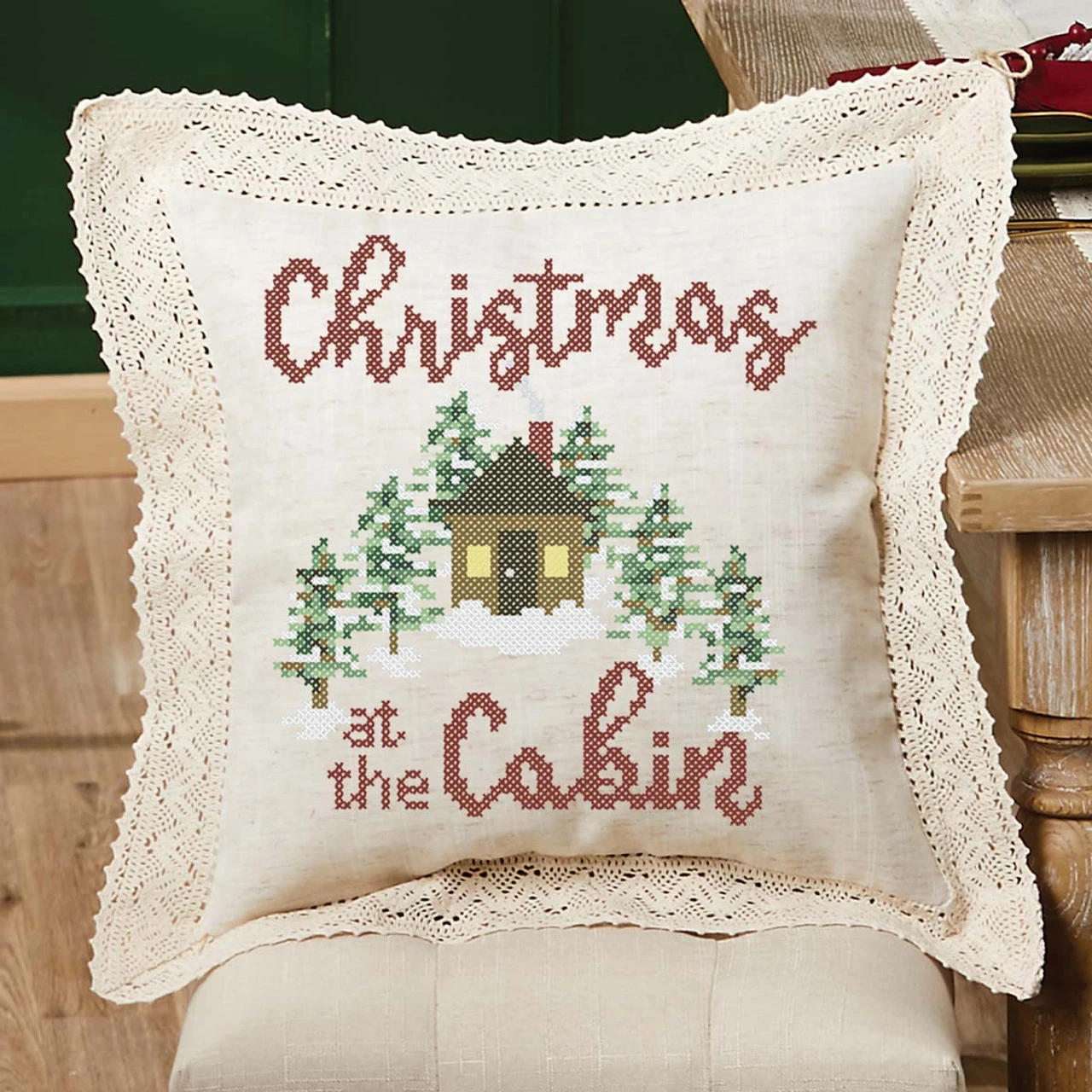 Herrschners Christmas At The Cabin Pillow Cover Stamped Cross-Stitch Kit 1 Herrschners Christmas At The Cabin Pillow Cover Stamped Cross-Stitch Kit