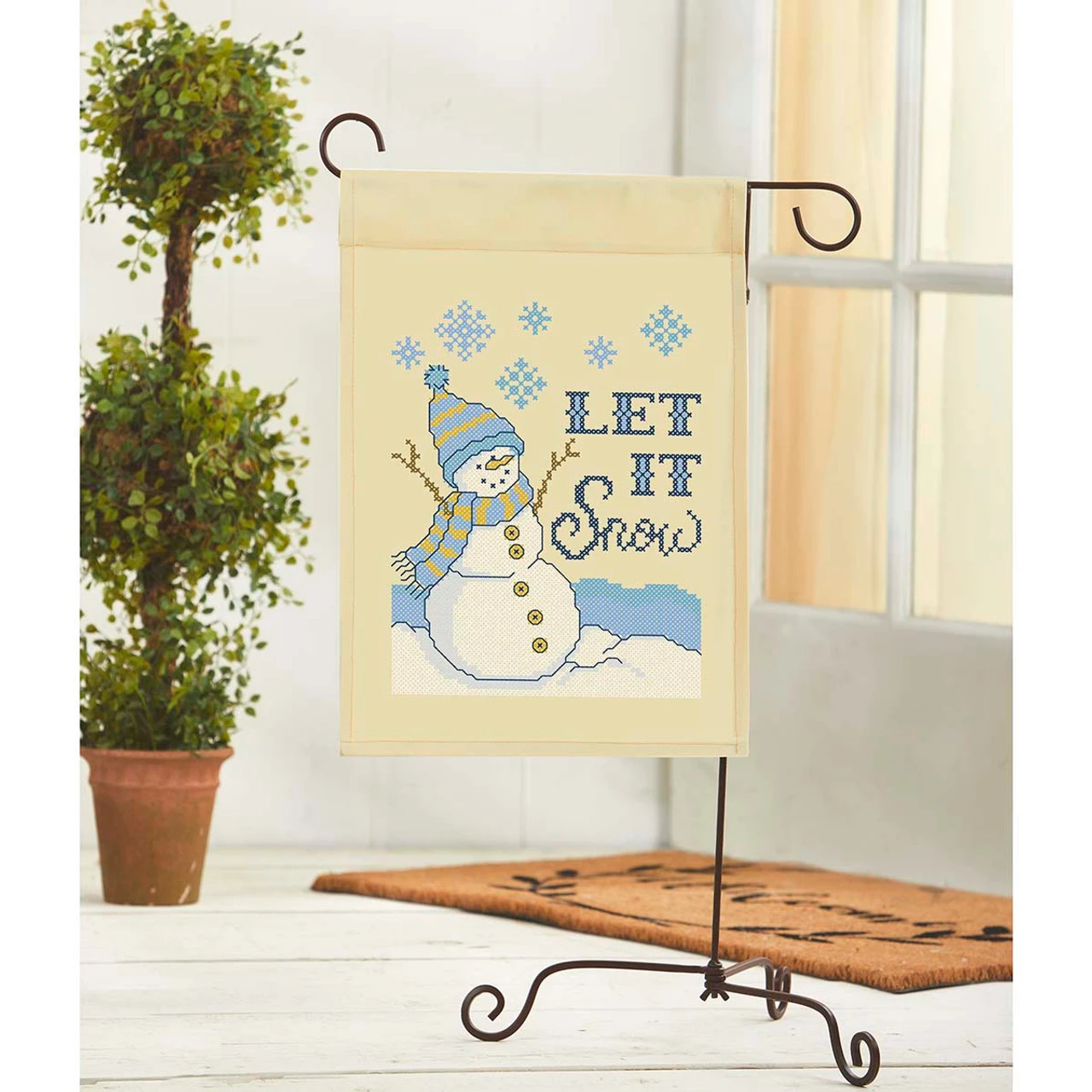 Herrschners Let It Snow Porch Flag Stamped Cross-Stitch Kit 1 Herrschners Let It Snow Porch Flag Stamped Cross-Stitch Kit