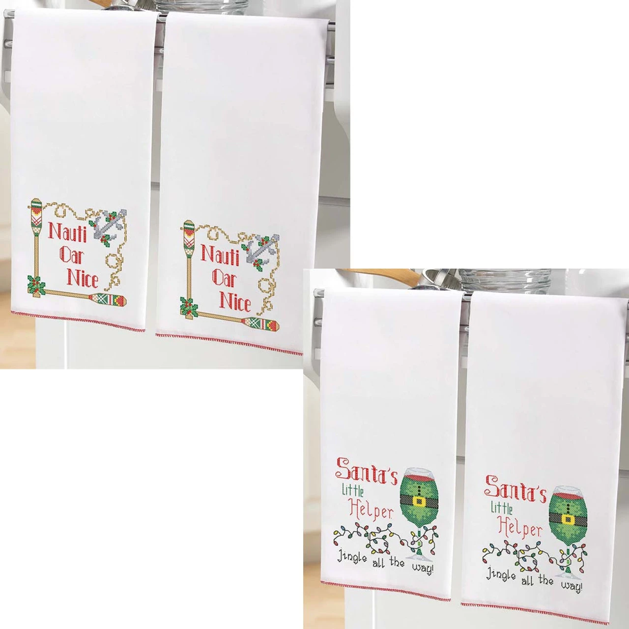 Herrschners Nauti Oar Nice & Christmas Wine Set Stamped Cross-Stitch 1 Herrschners Nauti Oar Nice & Christmas Wine Set Stamped Cross-Stitch