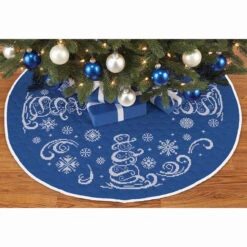 Herrschners Snowman Swirl Tree Skirt Stamped Cross-Stitch Kit