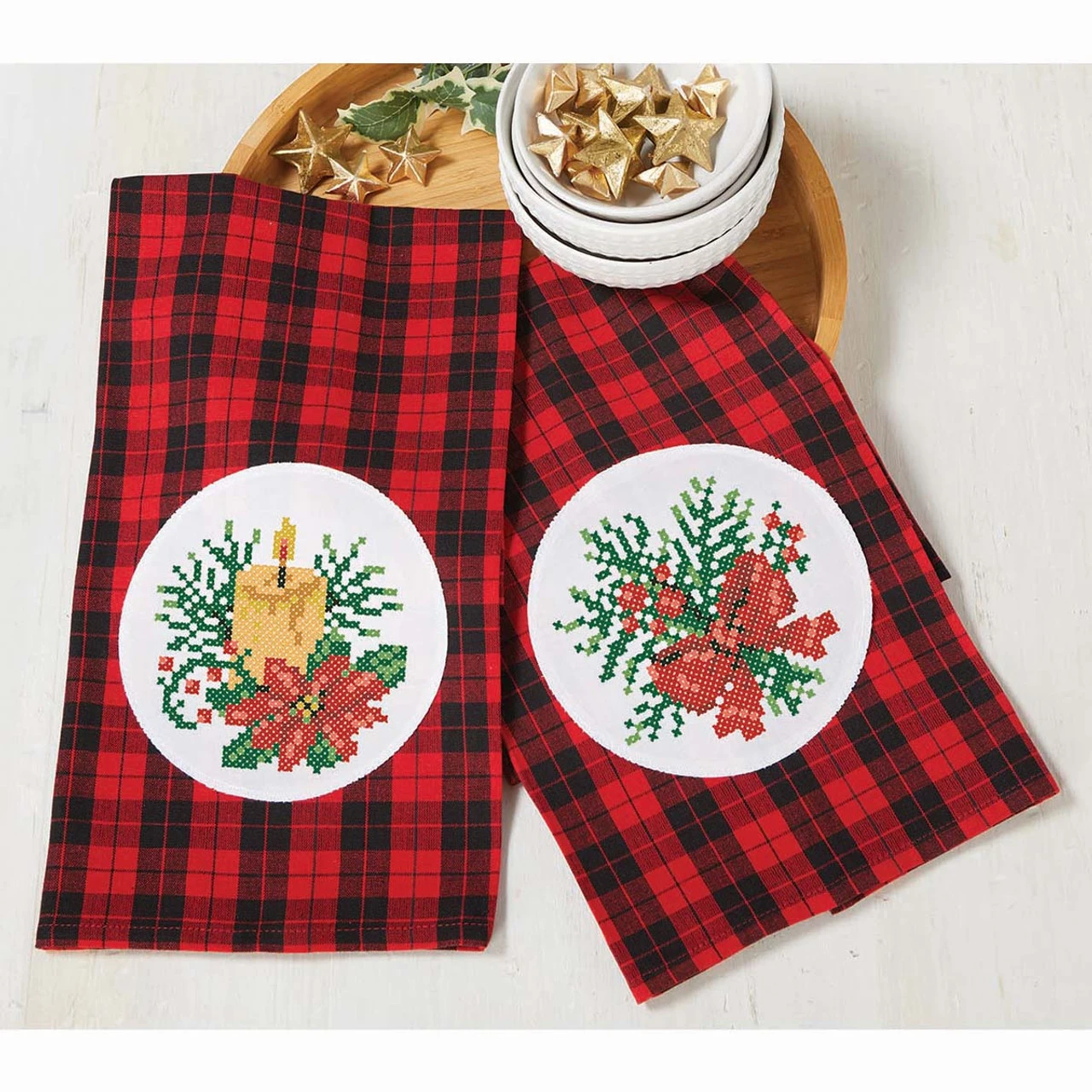 Herrschners Christmas Greenery Towel Pair Stamped Cross-Stitch 1 Herrschners Christmas Greenery Towel Pair Stamped Cross-Stitch