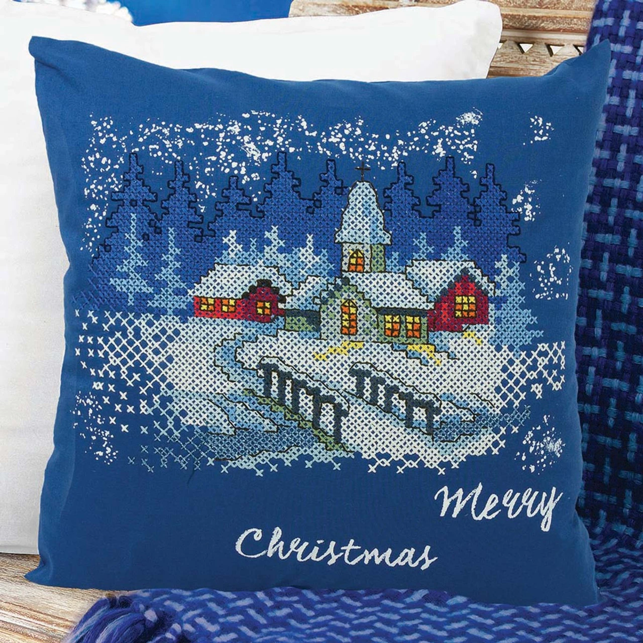 Craftways Merry Christmas Pillow Cover Stamped Cross-Stitch Kit 1 Craftways Merry Christmas Pillow Cover Stamped Cross-Stitch Kit