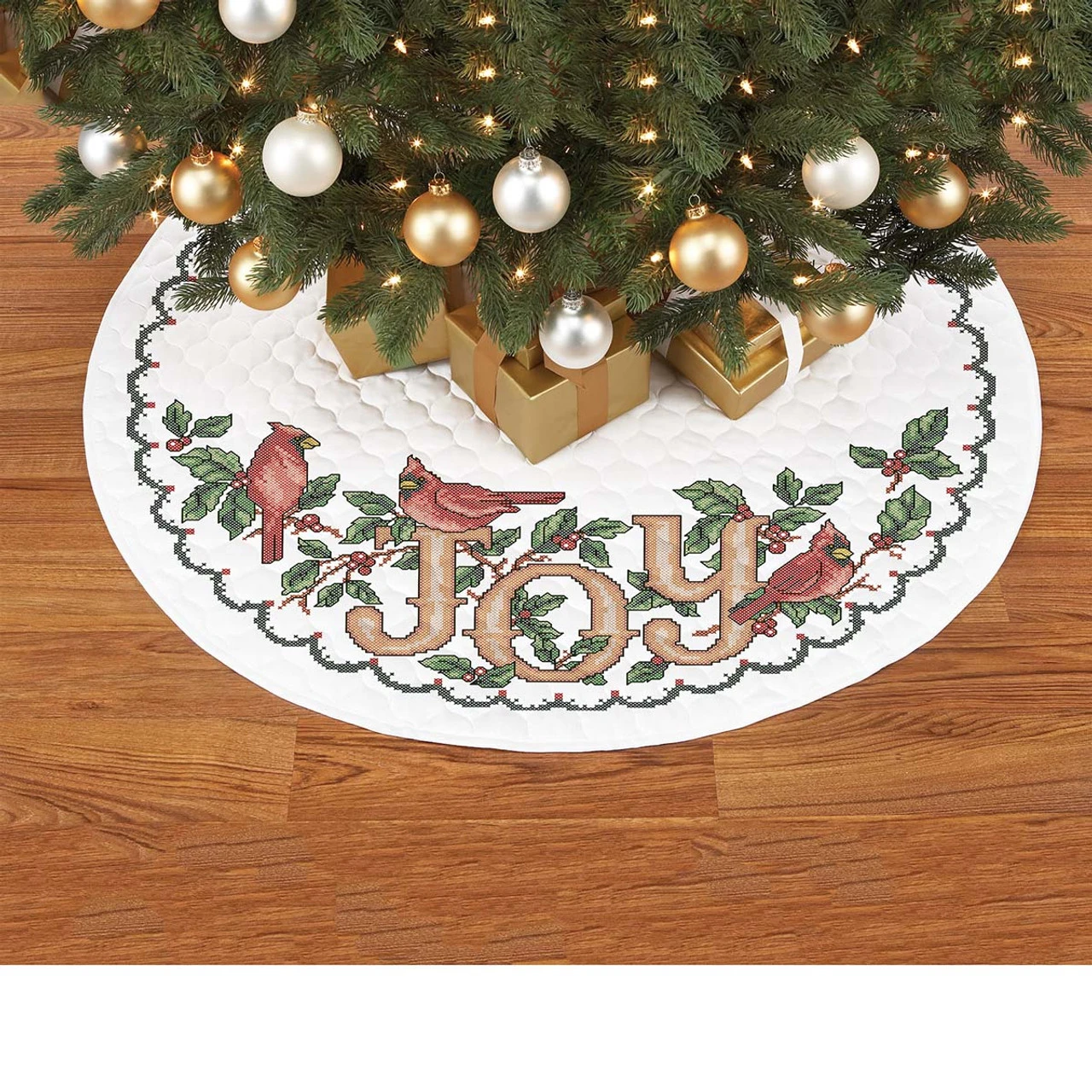 Herrschners Pre-Quilted Cardinal Joy Tree Skirt Stamped Cross-Stitch 1 Herrschners Pre-Quilted Cardinal Joy Tree Skirt Stamped Cross-Stitch