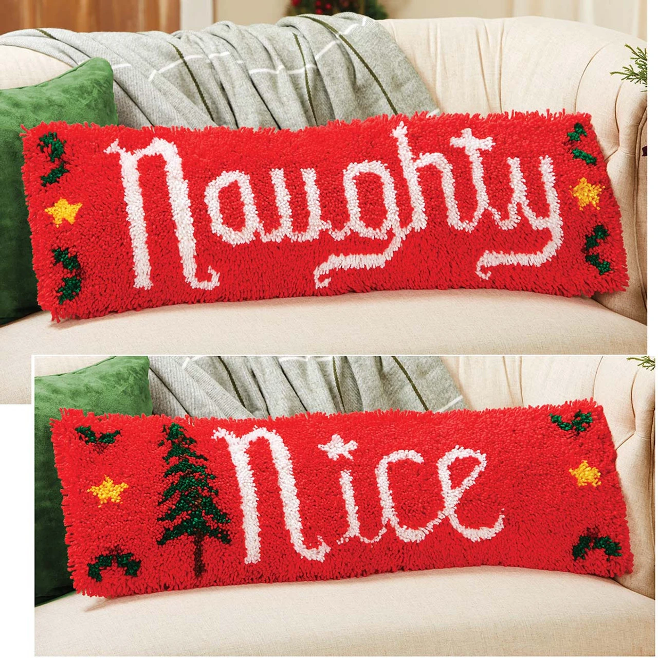 Herrschners Naughty Or Nice Reversible Pillow Latch Hook Kit 1 Herrschners Naughty Or Nice Reversible Pillow Latch Hook Kit