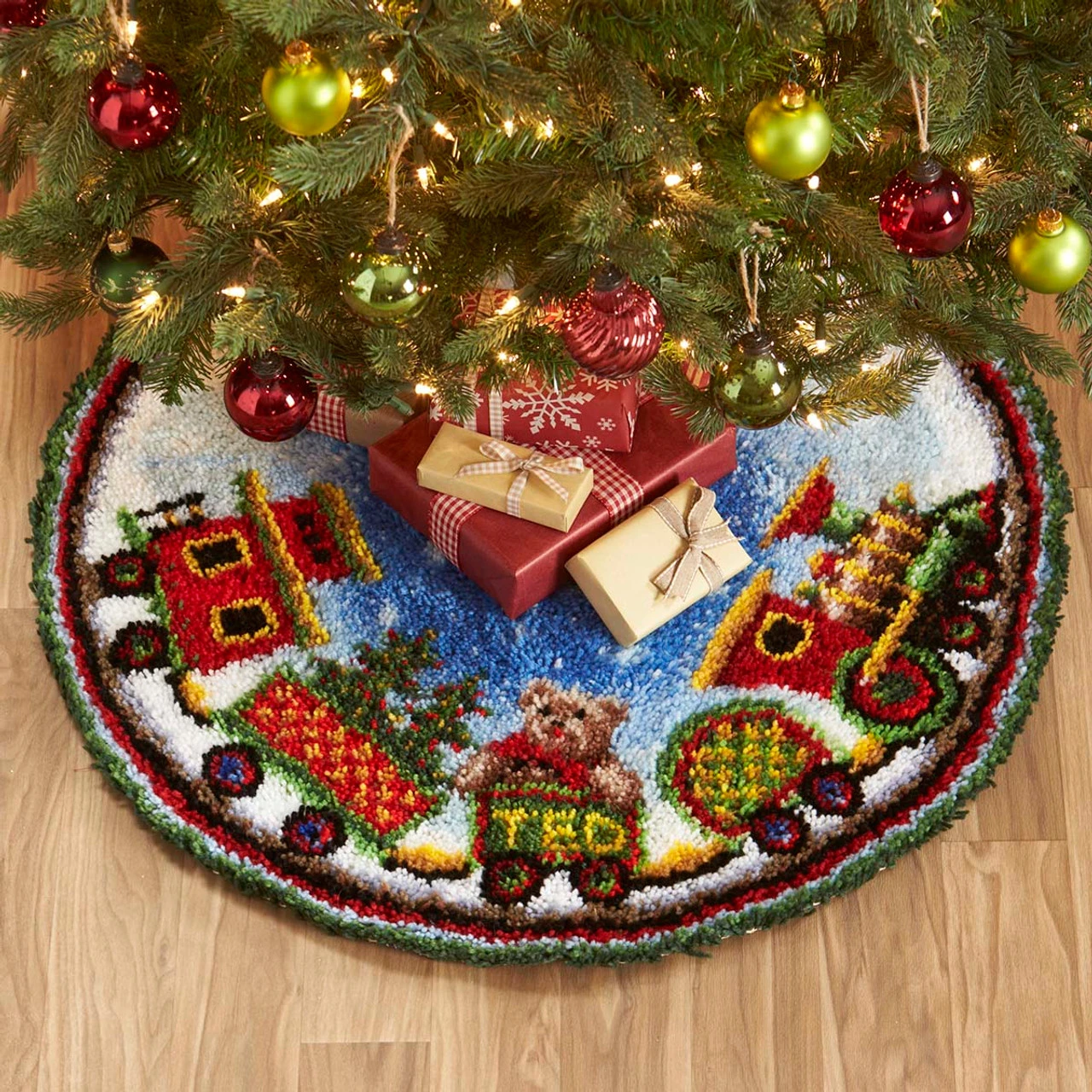 Herrschners Holiday Train Tree Skirt Latch Hook Kit 1 Herrschners Holiday Train Tree Skirt Latch Hook Kit