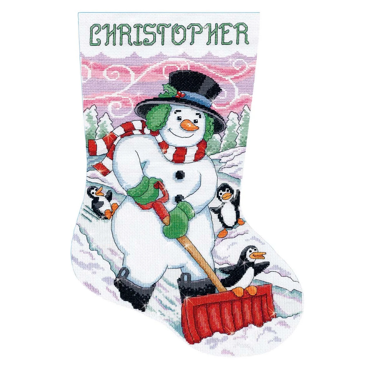 Design Works Shoveling Snowman Stocking Counted Cross-Stitch Kit 1 Design Works Shoveling Snowman Stocking Counted Cross-Stitch Kit