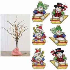 Herrschners Sledding Snowmen FREE With Tree Counted Cross-Stitch